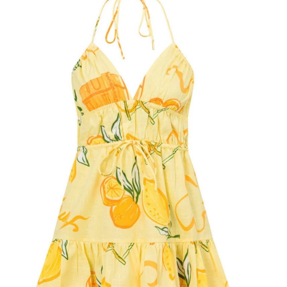 Yellow Halter Dress with Fruit Print